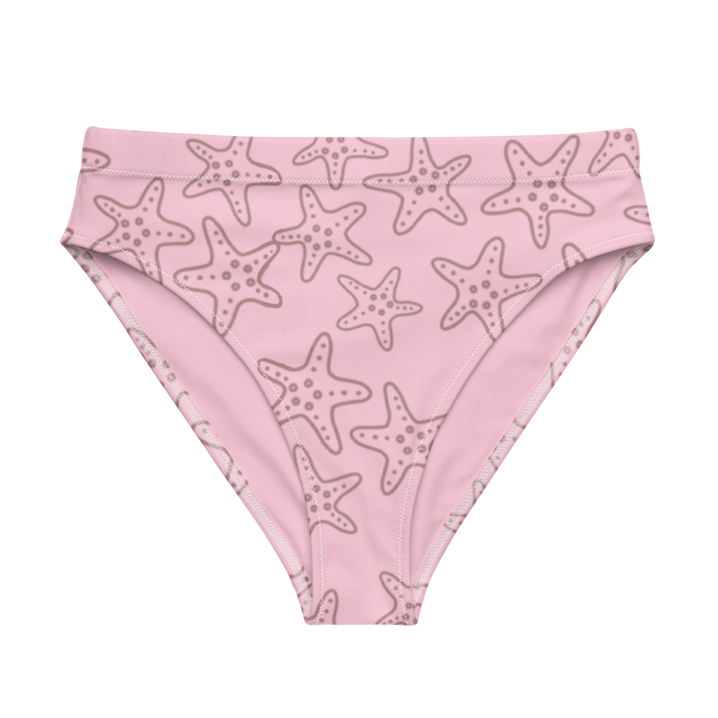 Cute Affordable Pink bikini bottom with starfish pattern on a white background