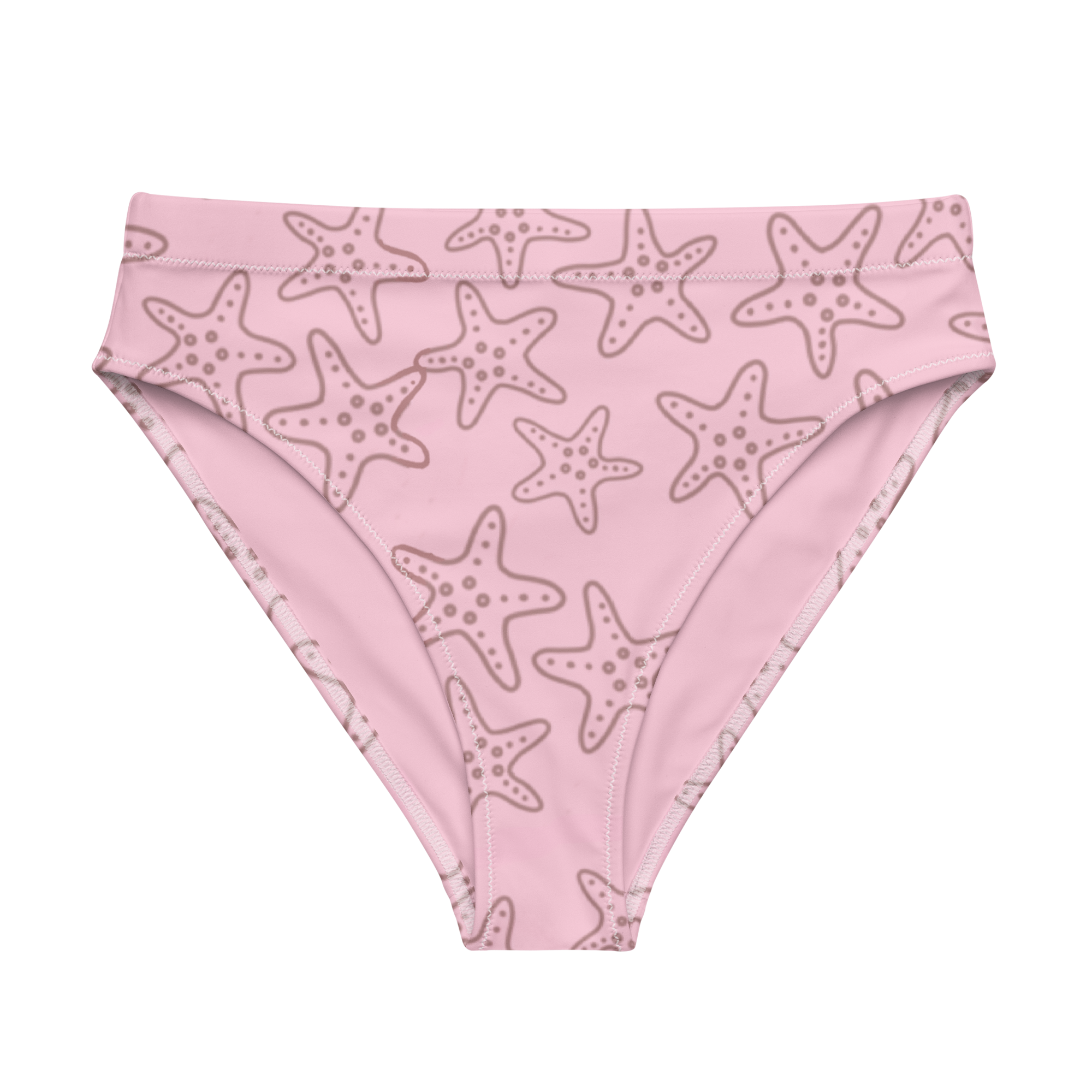 Cute Affordable Pink bikini bottom with starfish pattern on a white background