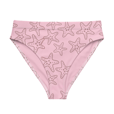 Cute Affordable Pink bikini bottom with starfish pattern on a white background