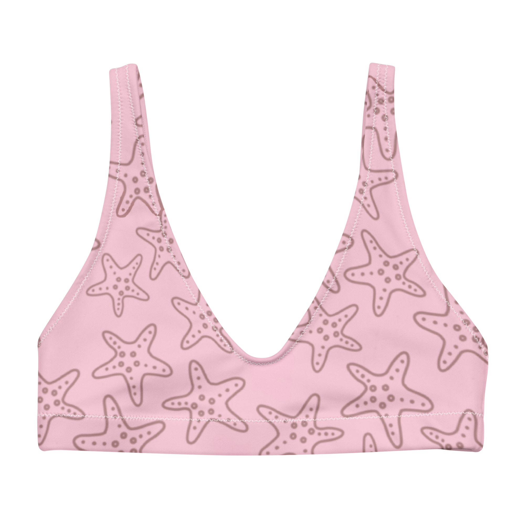 Cute Affordable Pink bikini top with starfish pattern on a white background