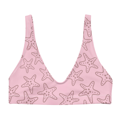 Cute Affordable Pink bikini top with starfish pattern on a white background