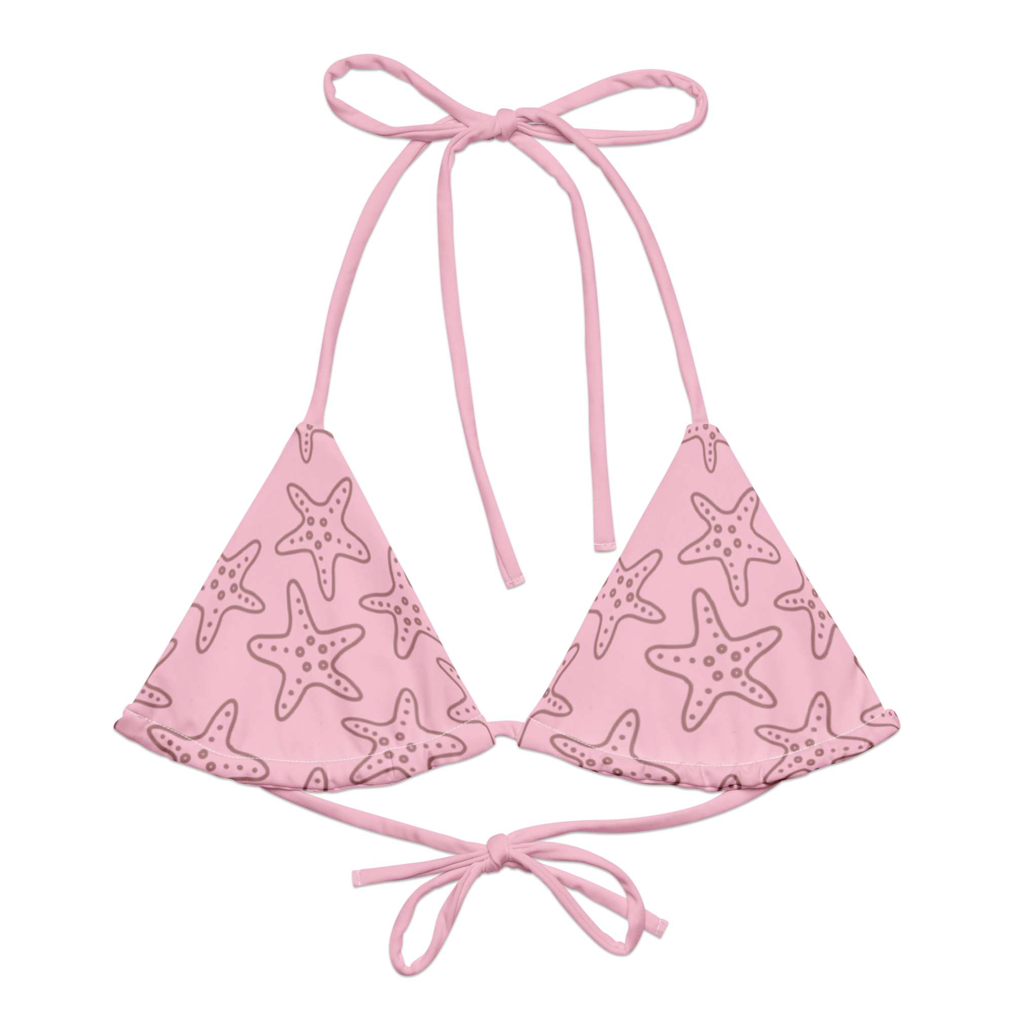 Cute affordable Pink bikini set with starfish pattern on a white background