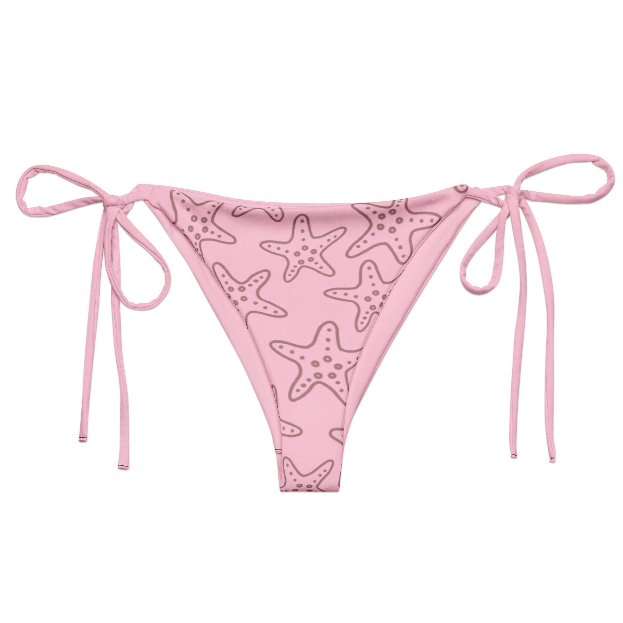 Cute Affordable Pink bikini bottom with starfish pattern on a white background